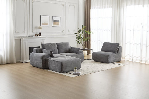 English Elm Modern Memory Foam Compressed Sofa — Pet-Friendly Corduroy Modular Sectional, Cloud-Like Comfort, No Assembly Grey W3723S00011