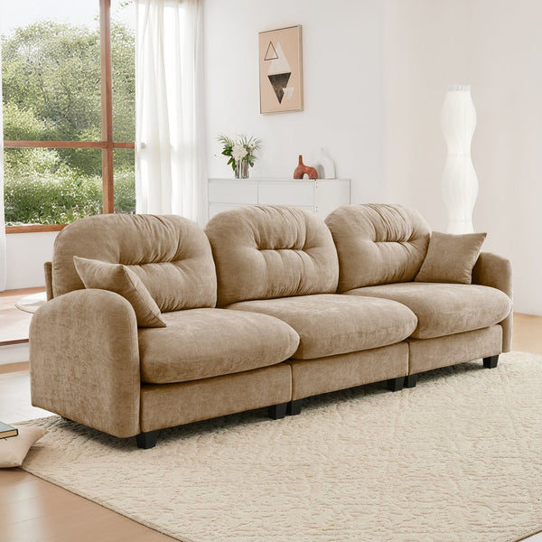 English Elm Three-Seate Modular Sofa in Camel Chenille, Tufted Back Ergonomic Comfort, Configurable Sectional W714S01377