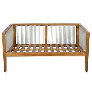 English Elm Outdoor Acacia Wood Loveseat Set with Rope Woven Panels and Matching Coffee Table Beige,Teak N768P408131T