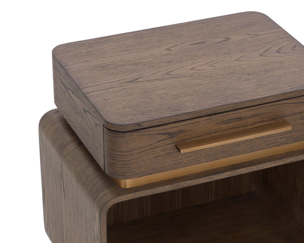 Sunpan TARO Nightstand – Elegant Solid Oak Bedside Table with Soft-Close Drawer & Open Shelf for Storage 112150