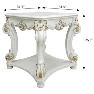 English Elm Antique Pearl End Table with Scrolled Trim and Lower Display Shelf for Elegant Traditional Décor White B062P186419