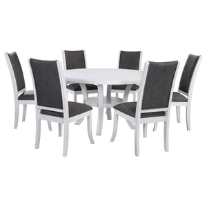 English Elm Tyler Round Dining Set Seats Six with High-back Upholstered Chairs in Pearl White B062S01800