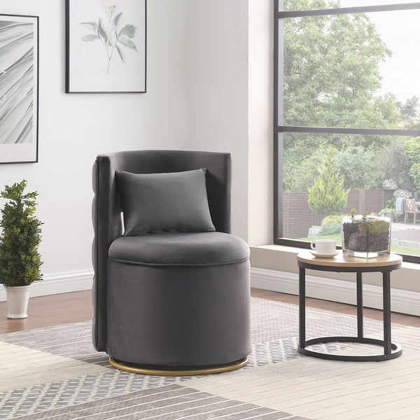 English Elm 360° Swivel Accent Chair with Hidden Storage Velvet Curved Seat and Gold Metal Base for Room Comfort Gray W1420P143736
