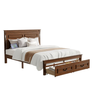 English Elm Queen Farmhouse Pinewood Storage Bed with Led Lighting Usb Charging and Panel Headboard Walnut W504P391016