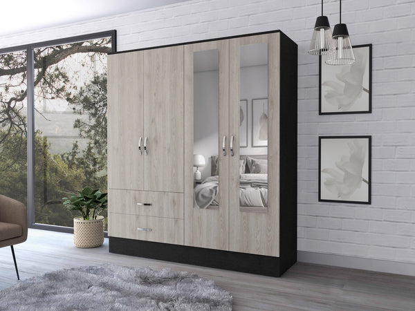English Elm Florencia Mirrored Armoire 70.8" High with Double Door Mirrored Cabinet, Shelves and Spacious Drawers Multicolor 69 L x 20 W x 5 H B128S00089