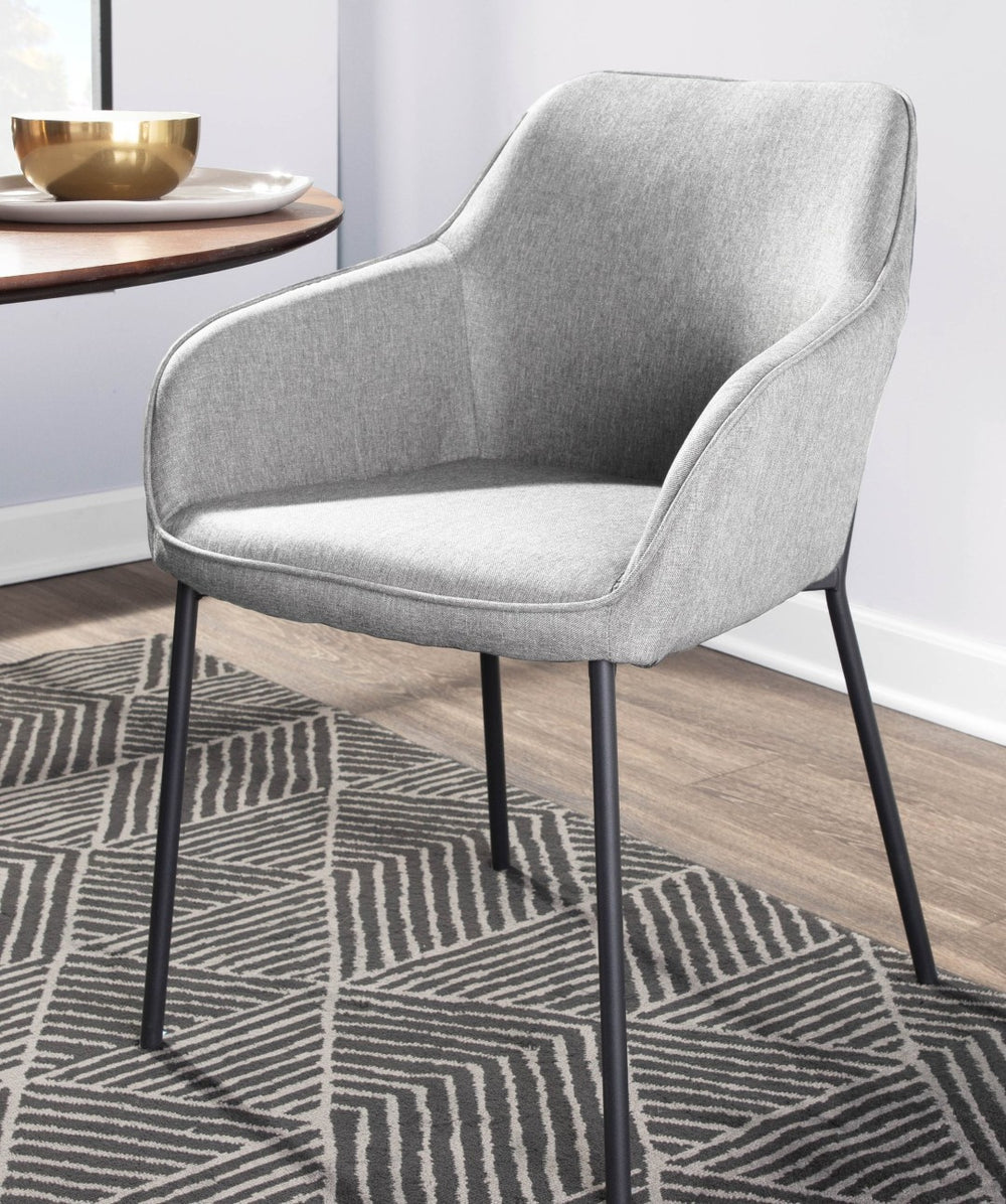 English Elm Dining Chair Set of 2 with Black Metal Frame and Grey Upholstered Cushioned Seat B202P471347