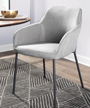 English Elm Dining Chair Set of 2 with Black Metal Frame and Grey Upholstered Cushioned Seat B202P471347