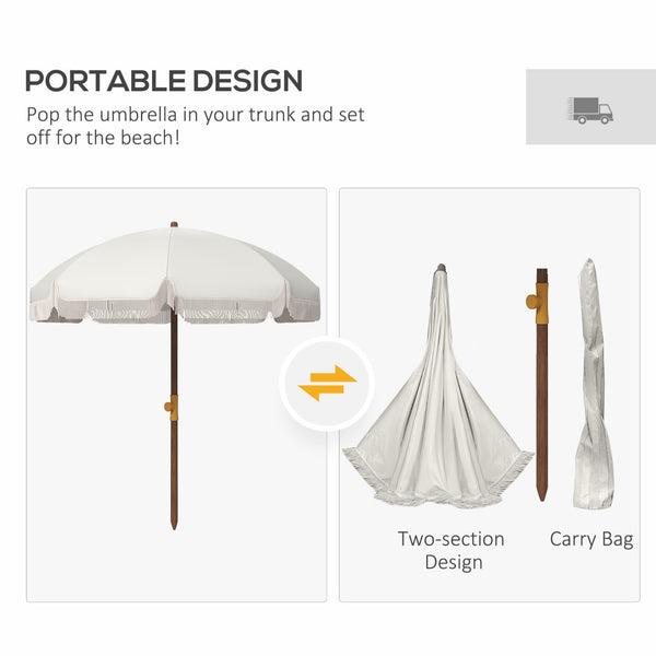 English Elm Outsunny Portable Beach Umbrella Uv 40 Plus Vented Canopy Fringed Resort Style Shade W2225P174259