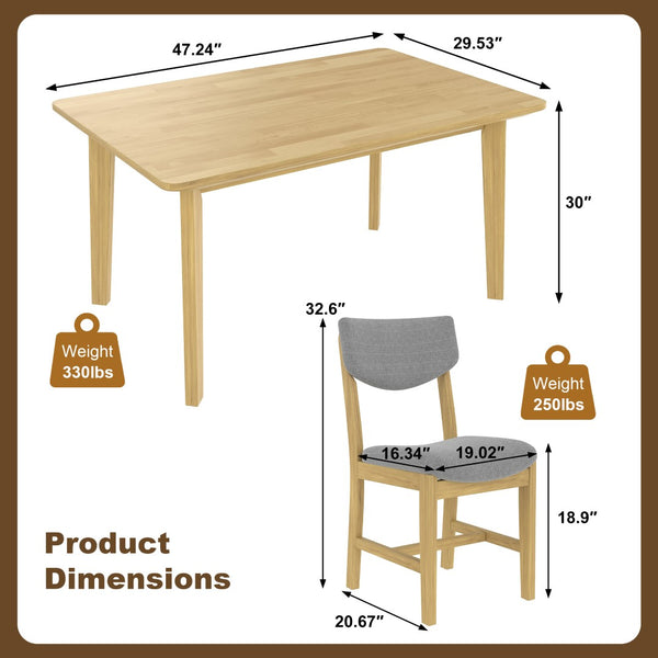 English Elm Rustic Farmhouse Five Piece Dining Set Rubberwood Legs Upholstered Chairs for Kitchen Natural N752S000089A