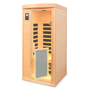English Elm Low Emf Hemlock Wood Far Infrared Single Sauna with Glass Door and Bluetooth Audio W632S00028