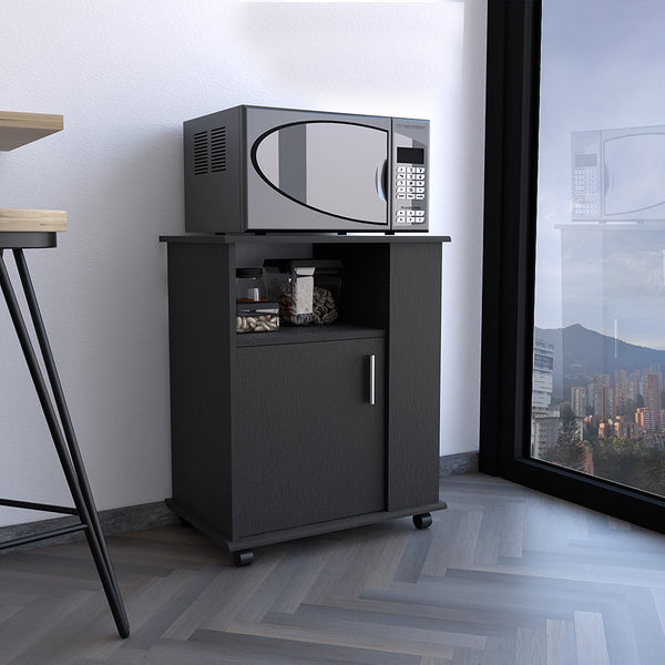 English Elm Kit Mobile Microwave Cabinet with Single Door, Three Side Shelves and Spacious Top for Kitchen Storage Black 30.3 L x 24.8 W x 6.3 H B20091950