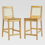 Solid Wood Counter Stool with Rattan Back Insert - Set of 2 Natural CATD7DNA Walker Edison