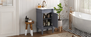 English Elm 18-Inch Modern Bathroom Vanity with Sink Compact Retro Design Durable MDF & Solid Wood Legs Storage-Friendly Gray N710P257401E