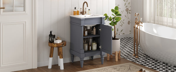 English Elm 18-Inch Modern Bathroom Vanity with Sink Compact Retro Design Durable MDF & Solid Wood Legs Storage-Friendly Gray N710P257401E
