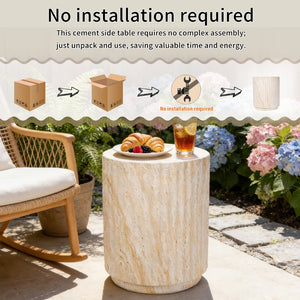 English Elm U_style Mgo Cylinder Accent Table Wave Ribbed Concrete Look Patio or Indoor Plant Stand Beige,Yellow N711P422078K