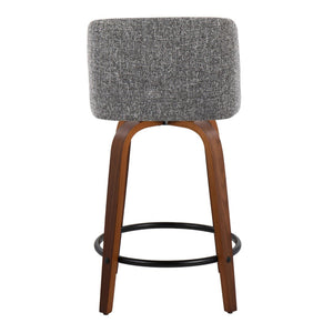 English Elm Toriano 24" Mid-Century Modern Counter Stool Set Of 2 With Swivel Seat In Walnut Wood & Grey Fabric B202S00112-GIGA