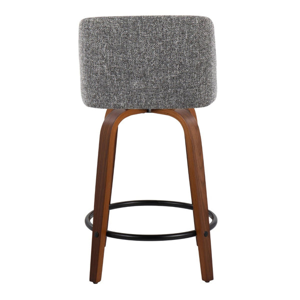 English Elm Toriano 24" Mid-Century Modern Counter Stool Set Of 2 With Swivel Seat In Walnut Wood & Grey Fabric B202S00112-GIGA