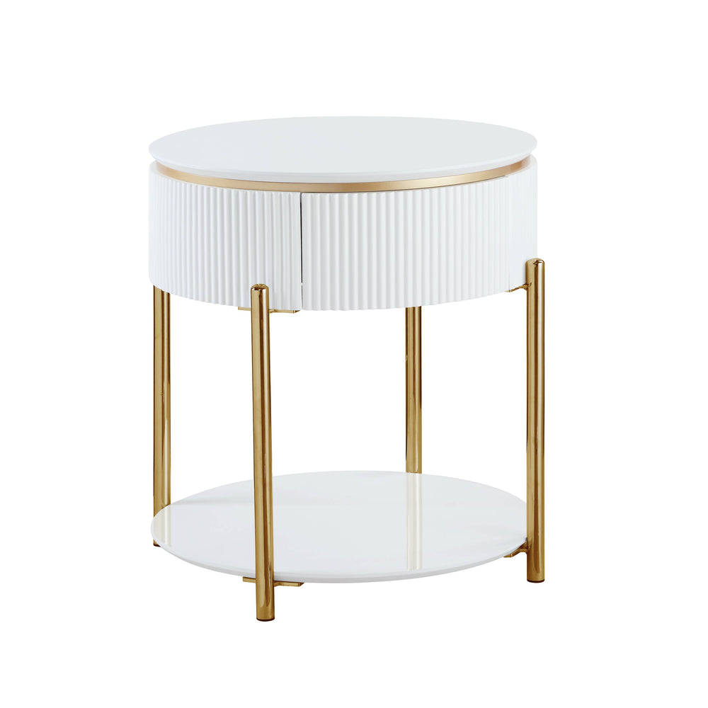 English Elm Daveigh Oval-Edge High Gloss End Table with Gold Metal Legs, Integrated Drawer & Modern Storage Elegance B2726P265748