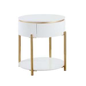 English Elm Daveigh Oval-Edge High Gloss End Table with Gold Metal Legs, Integrated Drawer & Modern Storage Elegance B2726P265748
