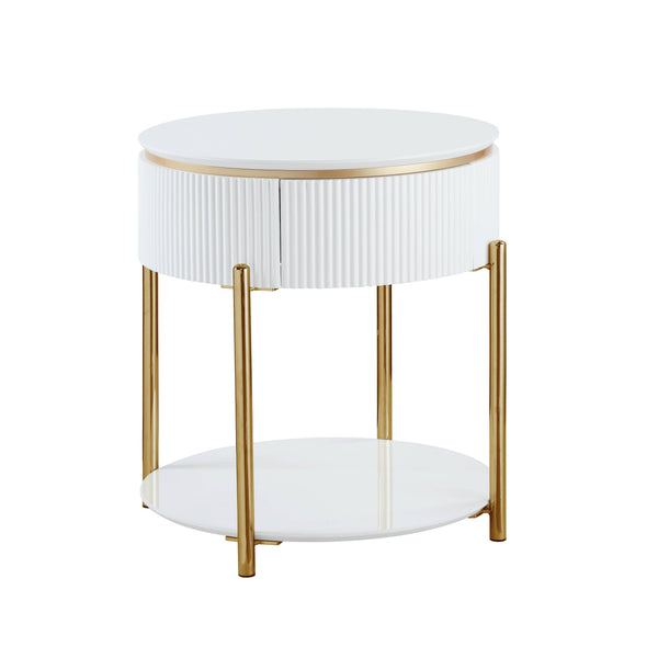 English Elm Daveigh Oval-Edge High Gloss End Table with Gold Metal Legs, Integrated Drawer & Modern Storage Elegance B2726P265748