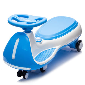 English Elm 12v Kids Ride on Wiggle Car with Dual Motors Led Wheels Bluetooth and Triangular Frame Blue W1578P390194