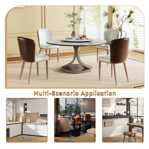 English Elm 59" Round Dining Table With 360° Rotating Lazy Susan - Scratch-Resistant Stone Top For Family Gatherings W2699S00055
