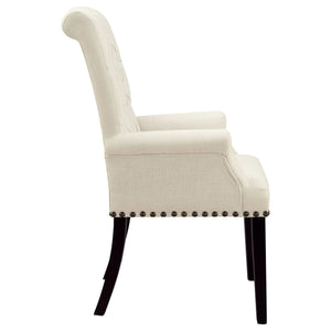 English Elm Vaughn Beige Upholstered Dining Arm Chair with Nailhead Trim, Tapered Legs, Premium Comfort & Style B062P331049