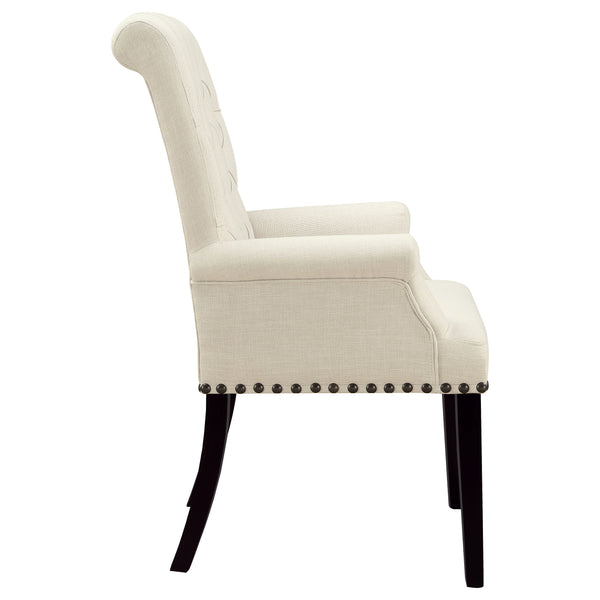 English Elm Vaughn Beige Upholstered Dining Arm Chair with Nailhead Trim, Tapered Legs, Premium Comfort & Style B062P331049