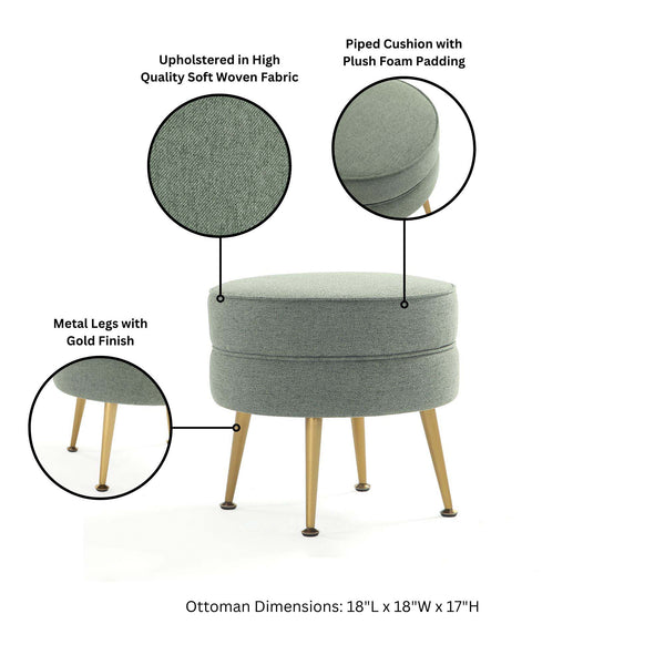 English Elm Bailey Upholstered Accent Ottoman: Sage Green Comfort With Gold Legs For Modern Living Spaces B365P397865