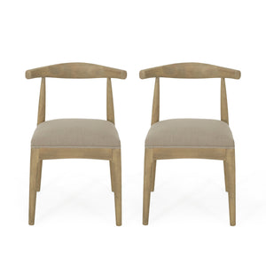English Elm Christopher Knight Home® - DINING Chair Set of 2 Mid-Century Upholstered Rubberwood Dining Chairs with Tapered Legs and Open Backrest Linen N771P266173D