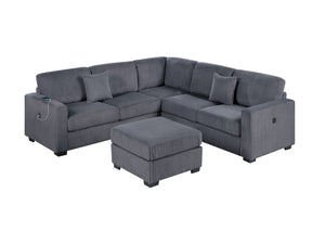 English Elm Living L-Shaped Sectional Sofa Set with Reversible Chaise, Tufted Burlap Fabric, Storage Ottoman, USB Port Dark Gray 34 L x 26 W x 46 H B011S01779