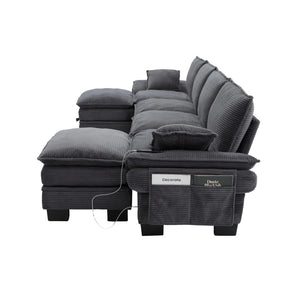 English Elm Sectional Modular Cloud Sofa Deep Corduroy Upholstered Comfort for Living Room Studio Dark Gray W395S00136
