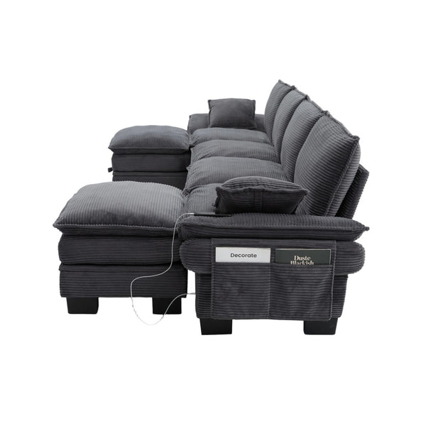 English Elm Sectional Modular Cloud Sofa Deep Corduroy Upholstered Comfort for Living Room Studio Dark Gray W395S00136