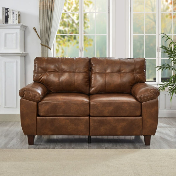 English Elm 59" Club Style Tufted Pu Leather Loveseat with Hidden Storage and Wide Padded Armrests Brown W1097S00245