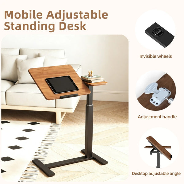 English Elm Mobile Rolling Overbed Laptop Desk with Tilting Panel Height Adjustable for Home or Hospital Brown+Black W3895P460668