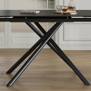 English Elm Retractable Sintered Stone Dining Table with Carbon Steel Legs, 83" Rectangular Modern Design, Durable and Easy-Clean Black W509P340584