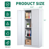 English Elm 71"H Metal Garage Storage Cabinet, White Tool Steel Locking Cabinet With Doors and 3 Adjustable Shelves, Tall Cabinets For Garage Storage Systems Lockable File Cabinet For Home Office,Classroom,Pantry