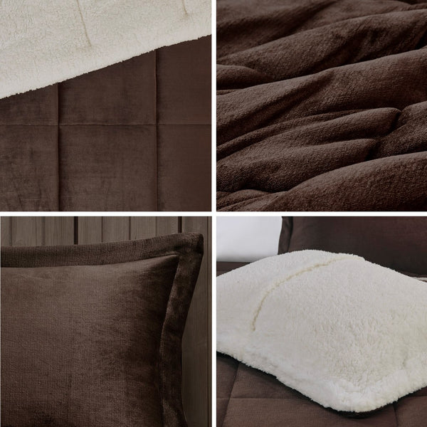 English Elm Full/Queen Alton Plush to Sherpa Comforter Set with Hypoallergenic Down Alternative Fill, Cozy Cabin Retreat Brown+Ivory 22.44 L x 20.87 W x 13.39 H B035100492