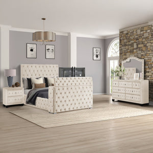 English Elm Encore Modern Tufted Upholstered Queen 4Pc Bedroom Set - Elegant Beige Wood Design & Storage Solutions B009S01709