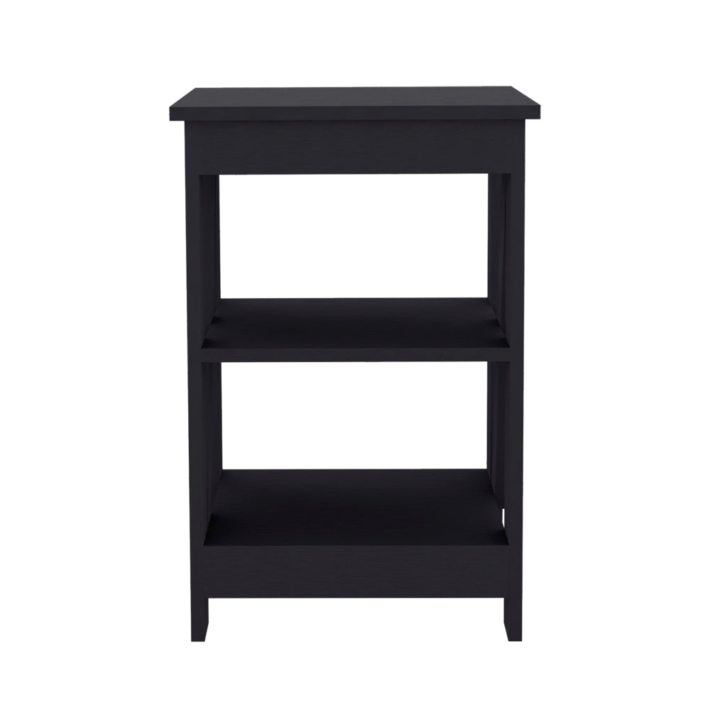 English Elm Side Table Rossville Black Engineered Wood End Table with Two Open Shelves, Modern Living Room Accent B092P191180