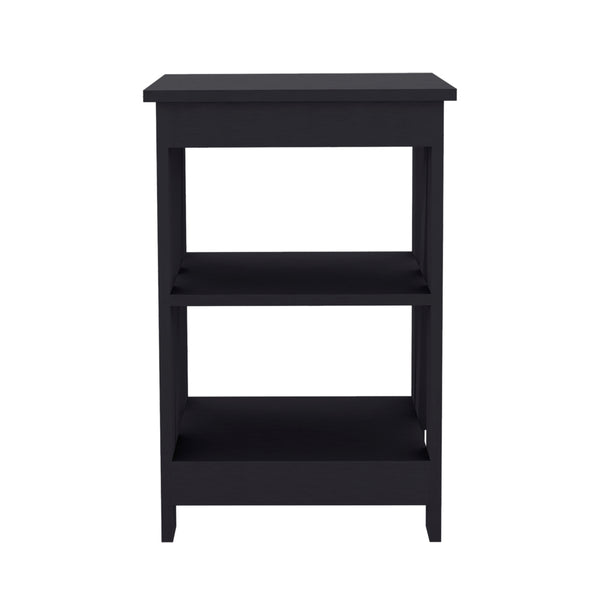 English Elm Side Table Rossville Black Engineered Wood End Table with Two Open Shelves, Modern Living Room Accent B092P191180