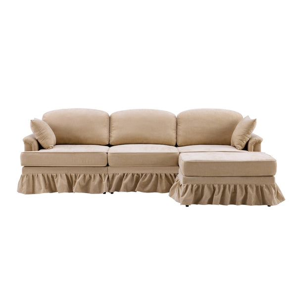 English Elm 103.15'' Chenille L-shaped Sectional Sofa with Detachable Pleated Skirt and Ottoman Khaki W3612S00045