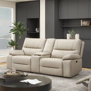 English Elm Jennifer Taylor Home - Malibu 79" Modern Power Motion Reclining 3-Piece Loveseat Sofa with Console, Cup Holders, Beige B2719P269268