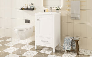 English Elm 20-Inch Compact Bathroom Vanity with Ceramic Sink, Soft-Close Storage, Divider Drawer & Easy Plumbing Access White N729P334847K