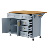 English Elm K&K 52'' Kitchen Island With Drop Leaf, Embossed Texture Kitchen Island On Wheels With Spice Rack, Towel Rack, 2 Doors and 5 Drawers, Kitchen Storage Cart With Adjustable Shelf For Kitchen, Blue Grey