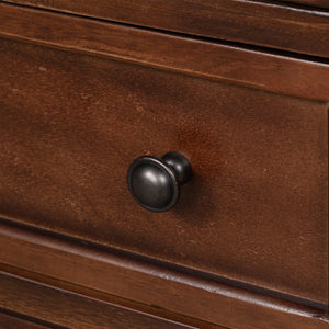 English Elm U_style Minimalist 3 Drawer Nightstand with Pull Out Tray Rubberwood Legs Bedroom Storage Brown WF319367AAD