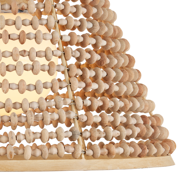 Pendulum Pendant - Bohemian Chic Light Fixture with Unique Wood Beads & Coco Cream Finish, 25.5"