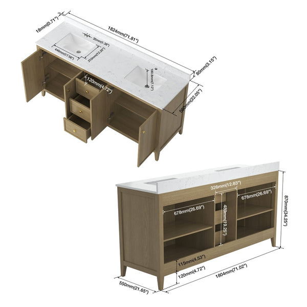 English Elm 24" Freestanding Bathroom Vanity with Countertop Soft Close Storage Melamine Cabinet T3785P442258