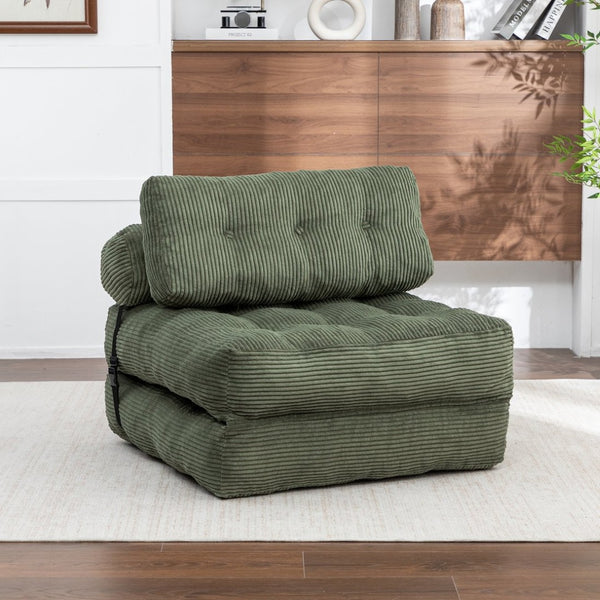 English Elm Folding Floor Sofa Bed Convertible Sleeper Chair with Shredded Foam Corded Fabric Green W2200P442796
