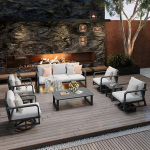 English Elm Fr Outdoor 7 Piece Aluminum Patio Set with Swivel Rockers and Memory Foam Cushions T5925S00003